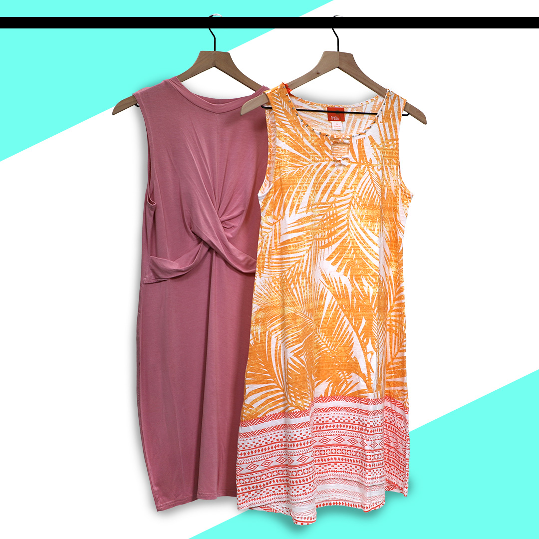 Women's pink and patterned dresses