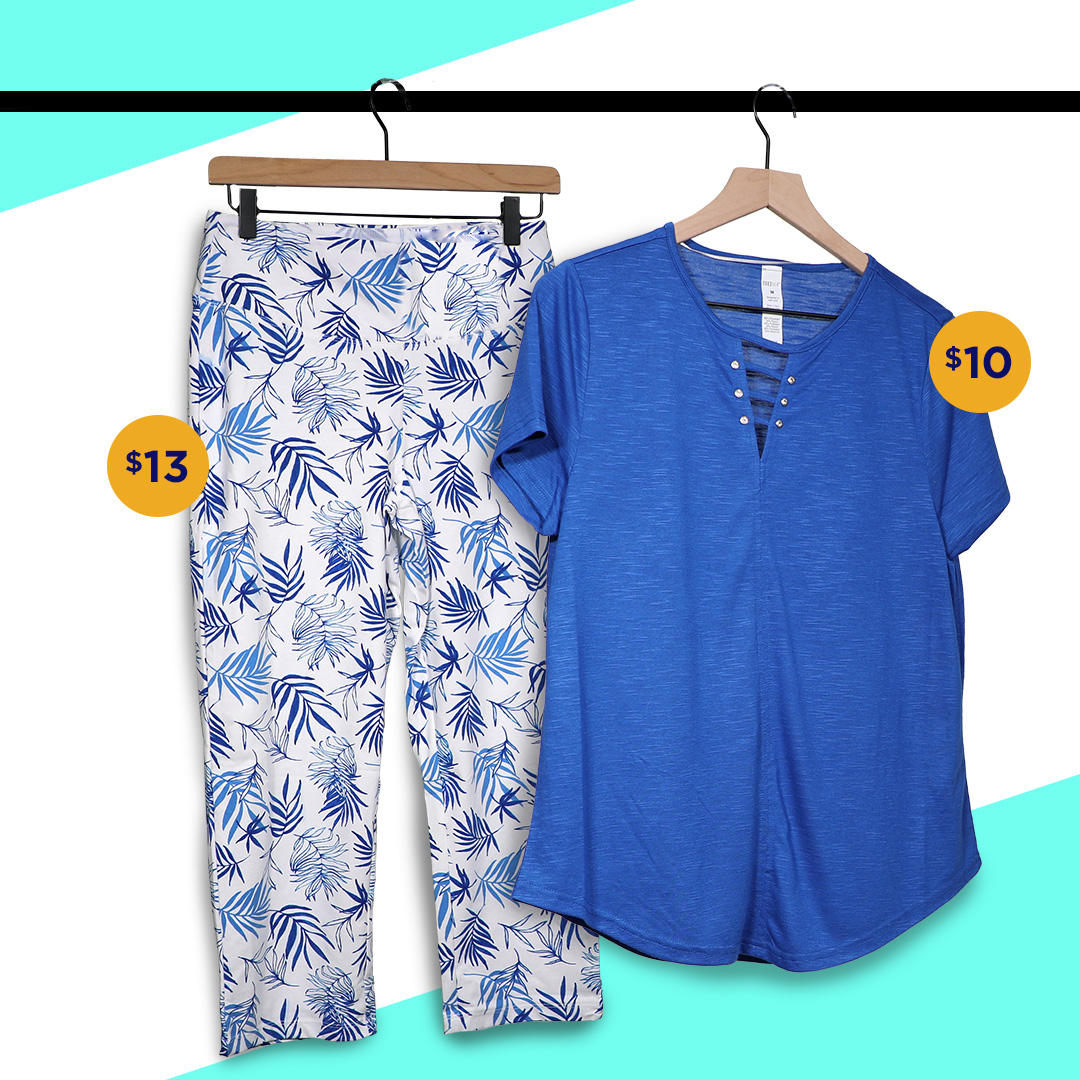 Photo of womens shirt and pants on rack